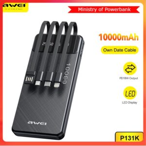Awei P131K 10000mAh 2.1A / P132k 20000mAh 2.1A Charging Mobile Power Bank With Cables