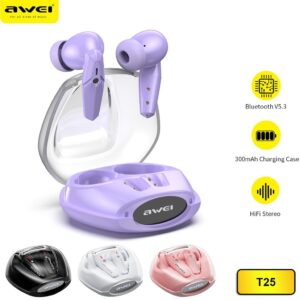 Awei T25 True Wireless Games Earbuds With Charging Case Smart Touch Bluetooth Version 5.3