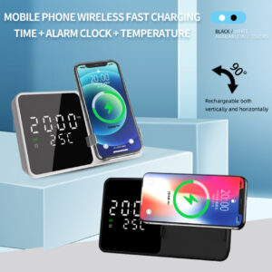 W5 Alarm Clock Multifunction 15W Wireless Charger Real-time Temperature Time Display Cell Phone Charger
