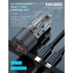 Dual Port PD30W QC3.0 car charger set Type-C to Type-C