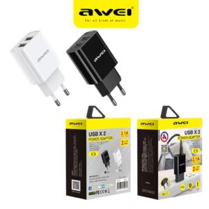 AWEI C3 USB Charger Type-A Dual USB Port Power Adapter Charging Plug 5V 2.1A Fast Charger
