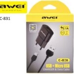 Awei C-831 charger adapter with Type-C data cable for android