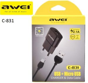 Awei C-831 charger adapter with Type-C data cable for android
