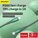 Awei CL-111T PD 60W Super Fast Charging Type-C to Type C Cables Cable Date For Huawei iphone