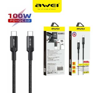 Awei CL-117T 100W USB C to Type-C Phone Cable Durable braid Cables PD 3.0 Fast Charging 20V/5A For Xiaomi Huawei Marbook Laptop