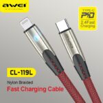 Awei CL-119L Type C To Lightning PD20W Nylon Braided Super Fast Charging Cable With LED Light