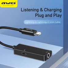 Awei CL-121 for Lightning to Aux, 3.5mm Adapter, Type-C Charging Port, Mobile Phone Headphone Jack, Transfer for iPhone, iPad
