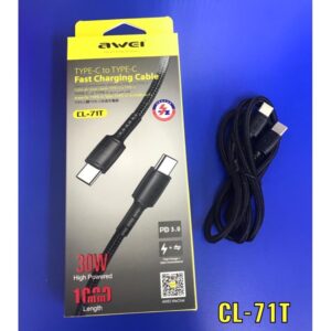 Awei CL-71T 5A Type-C to USB C Phone Charge Cables PD 30W 100W 1M Quick Charging For Mackbook Laptop Xiaomi