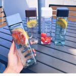 Square Simple Transparent Water Cup Portable Fall Resistant Hand Cup Plastic Personality Leakproof Cover Creative Water Bottle