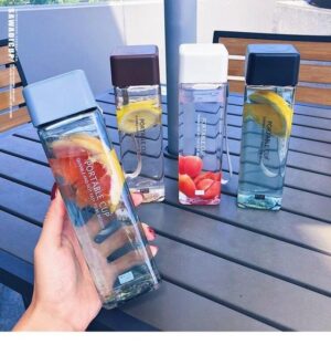 Square Simple Transparent Water Cup Portable Fall Resistant Hand Cup Plastic Personality Leakproof Cover Creative Water Bottle
