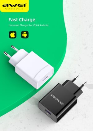 Awei C-824 EU Version QC3.0 Fast Charging Adapter 3.0A High Power USB Quick Universal Charger for iOS Android Phone